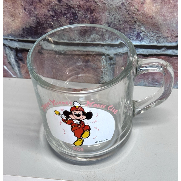 Disney Mickey Mouse Club Glass Mug Bandleader 1955 USA Anchor Hocking Coffee Cup - Picture 2 of 8